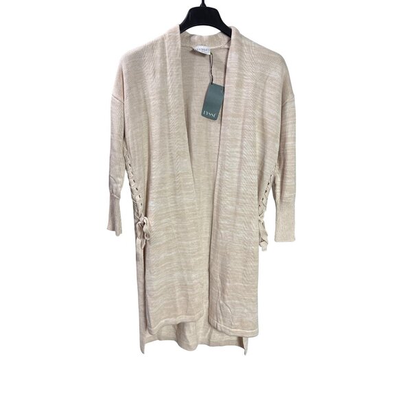 Lyssé Womens Open Front Cardigan With Side Lace-Up Detail Oatmeal Size S New - Picture 1 of 4